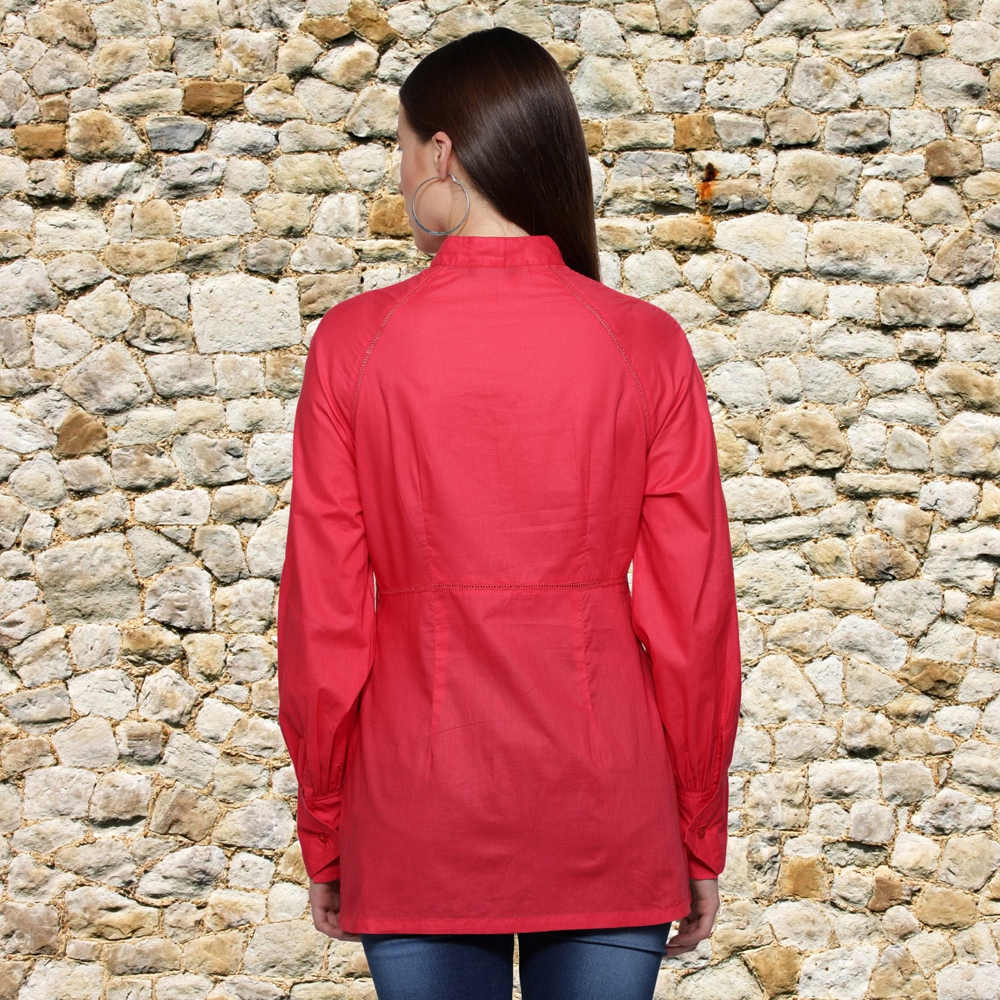 Stylish_cuff_Top Long_Top Long_Sleeves_Top Lace_Top Hook_and_Eye_Blouse Fuchsia_Top Designer_Top Designer_blouse Cotton_solid Boutique_Design Beautiful_Blouse Band_collar_Top
