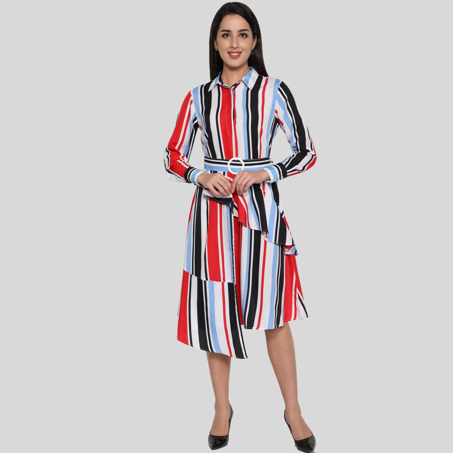 women_shirt_dress women_dresses Red_Stripes_Dress polyester_dress Long_sleeves_Dress gift_for_her dress_for_women Designer_women_dress colored_shirt_dress below_knee_dress beautiful_red_dress
