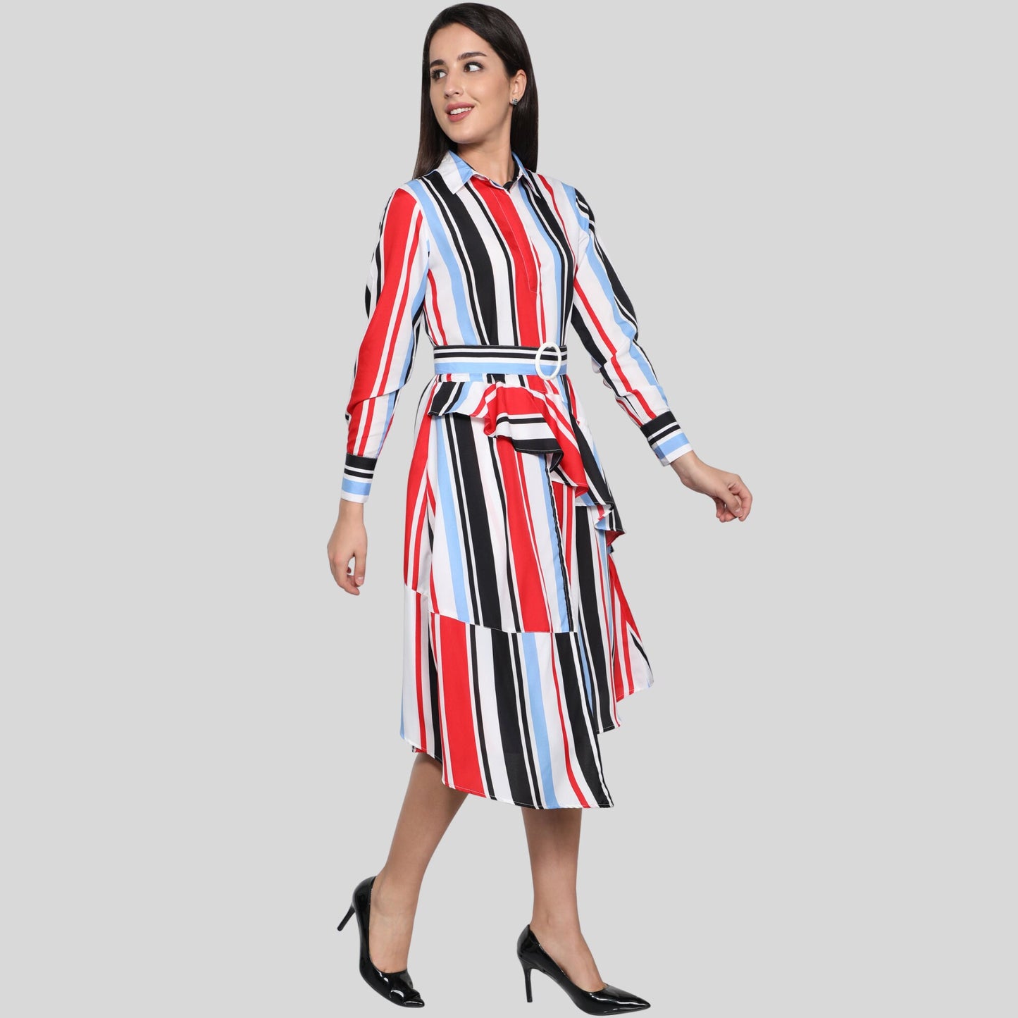 women_shirt_dress women_dresses Red_Stripes_Dress polyester_dress Long_sleeves_Dress gift_for_her dress_for_women Designer_women_dress colored_shirt_dress below_knee_dress beautiful_red_dress