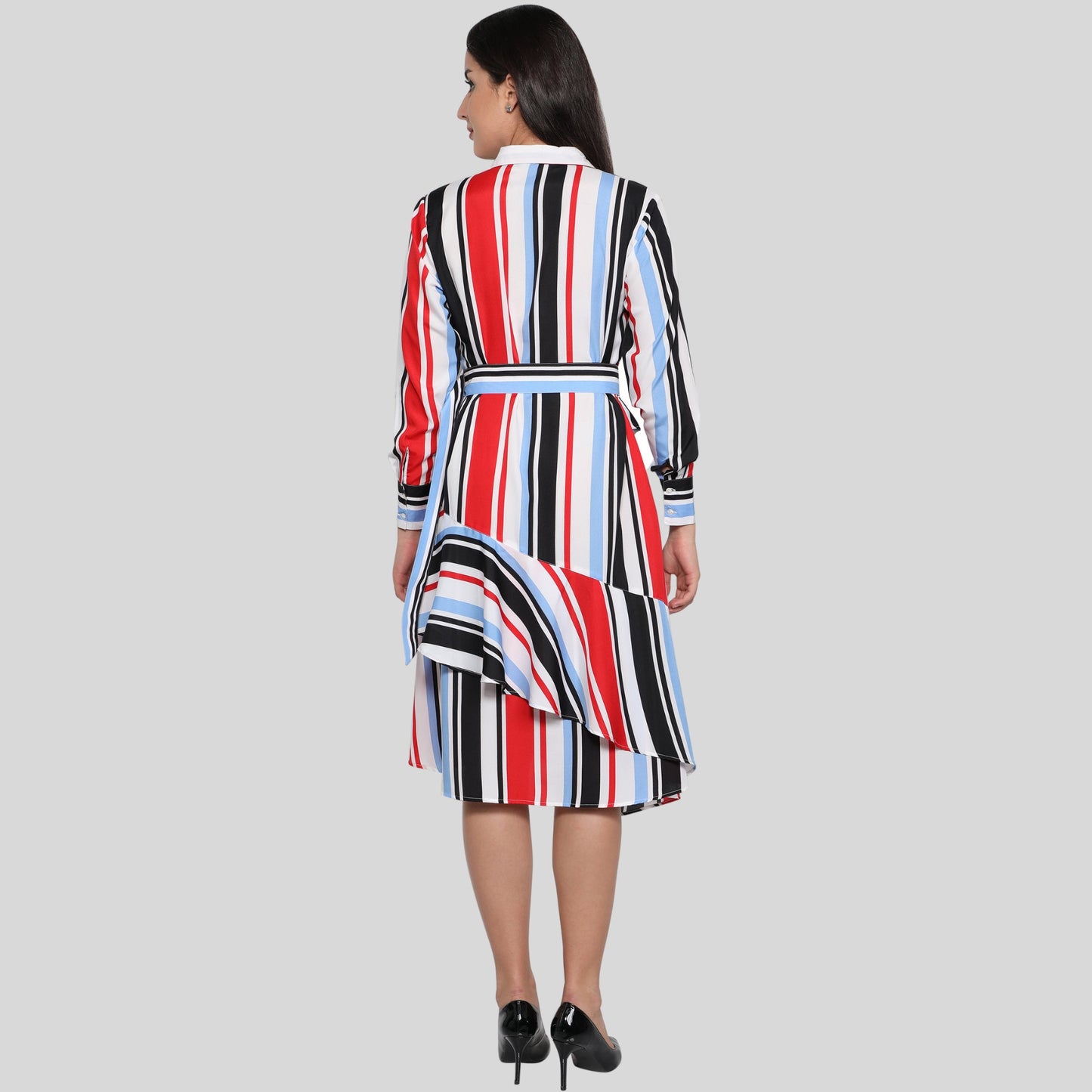 women_shirt_dress women_dresses Red_Stripes_Dress polyester_dress Long_sleeves_Dress gift_for_her dress_for_women Designer_women_dress colored_shirt_dress below_knee_dress beautiful_red_dress