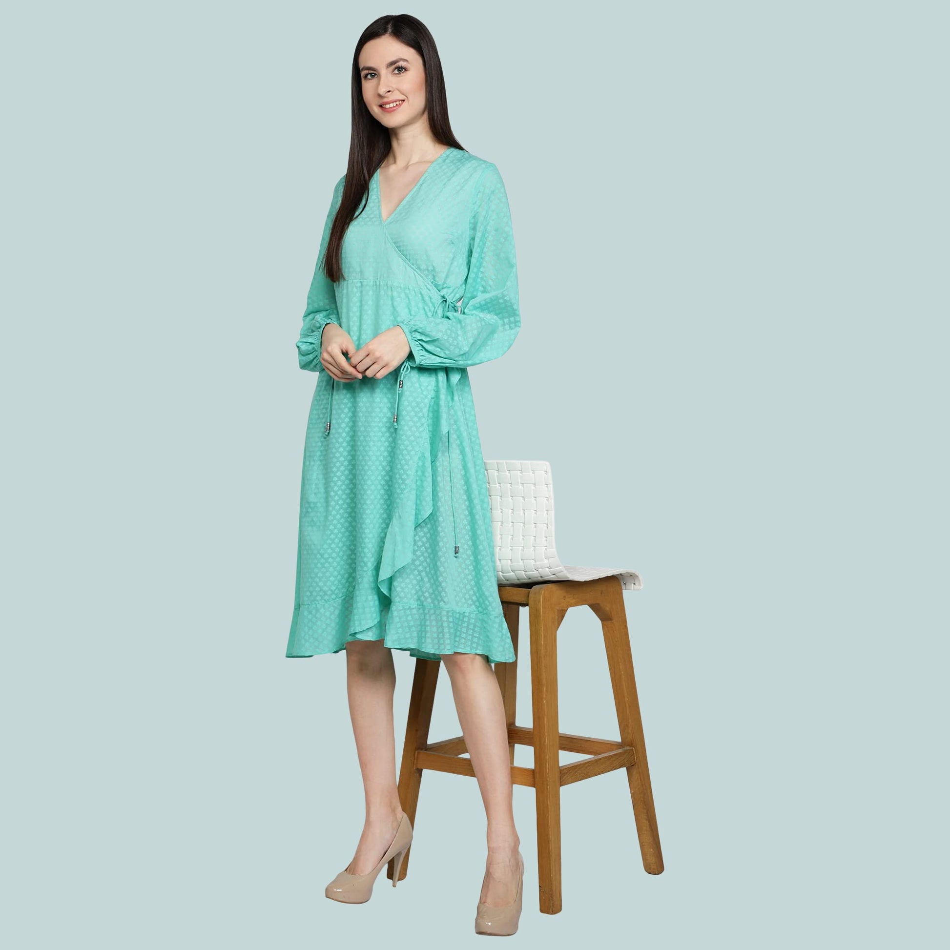 wrap_around_dress  Tie_up_dress  Ruffle_dress  printed_green_dress  Long_sleeves_dresses  Green_Printed_dress  Green__v_neck_dress  dress_for_women  Cotton_womens_dress  Cotton_v_neck_dress  Clovers_Print  Below_Knee_dress