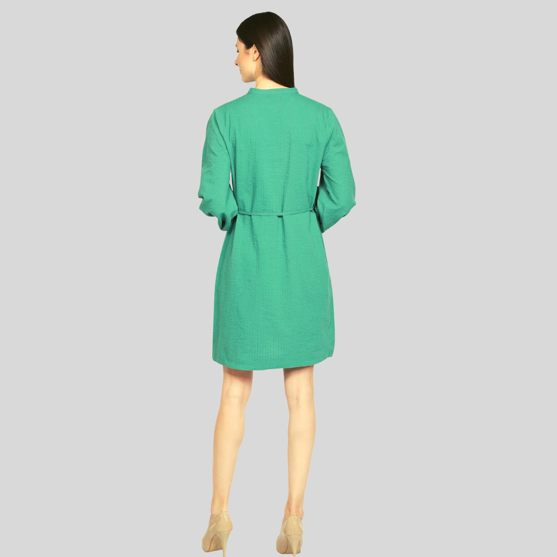 women_cotton_dress  Waist_Tie_up  Spring_Summer_Dress  Sleeves_Tie_Up  Shirt_dress  Modern_dress  Long_sleeves_Dress  green_dress  Dress_for_Women  Cotton_dress  Button_pull_on  Band_Collar