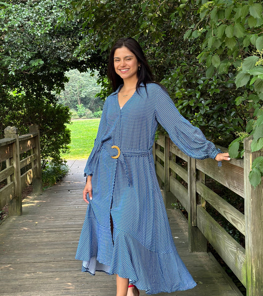 Jennifer Dress Blue Geometric Print