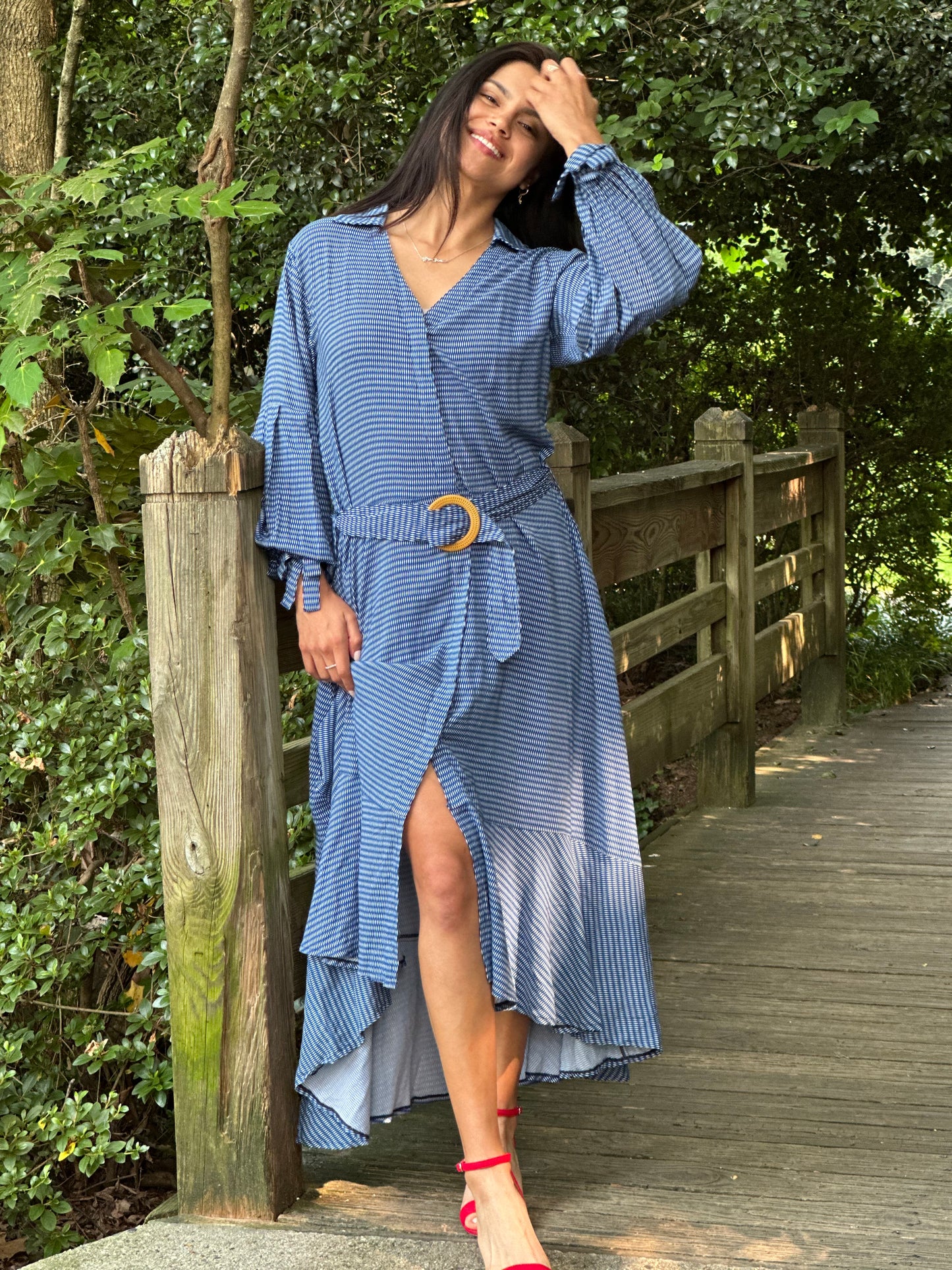 Jennifer Dress Blue Geometric Print