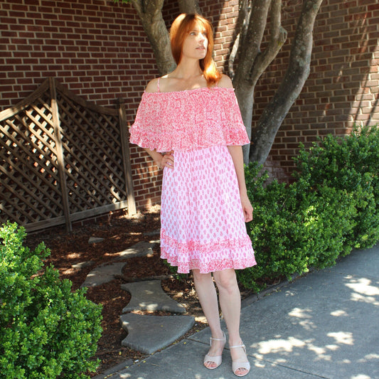 Isabella dress off shoulder pink floral print