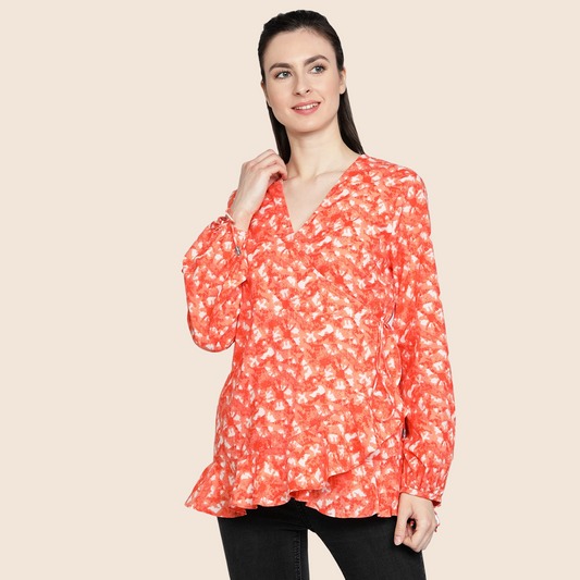 Clara Top Orange Printed