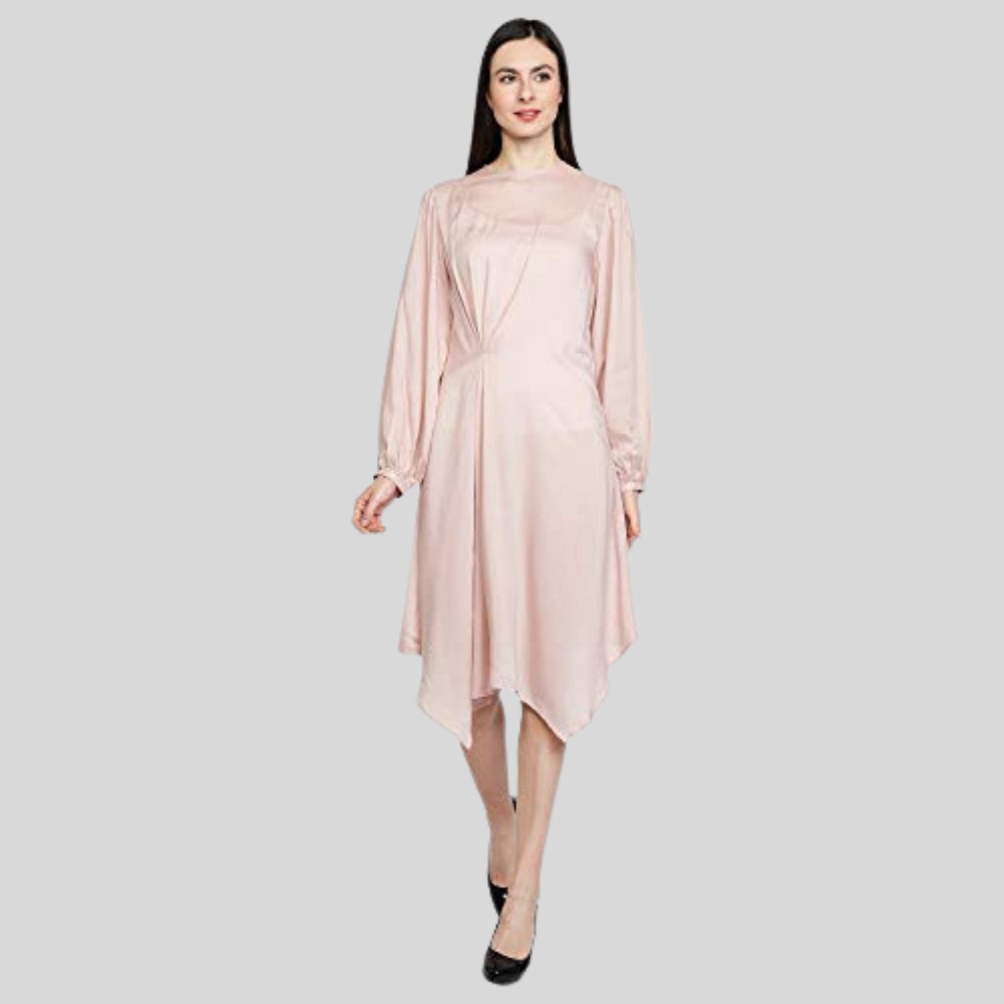 women's summer dress  Pink women dress  long_sleeves_dress  knee_length_dress  good_for_all_seasons  dresses_for_women
