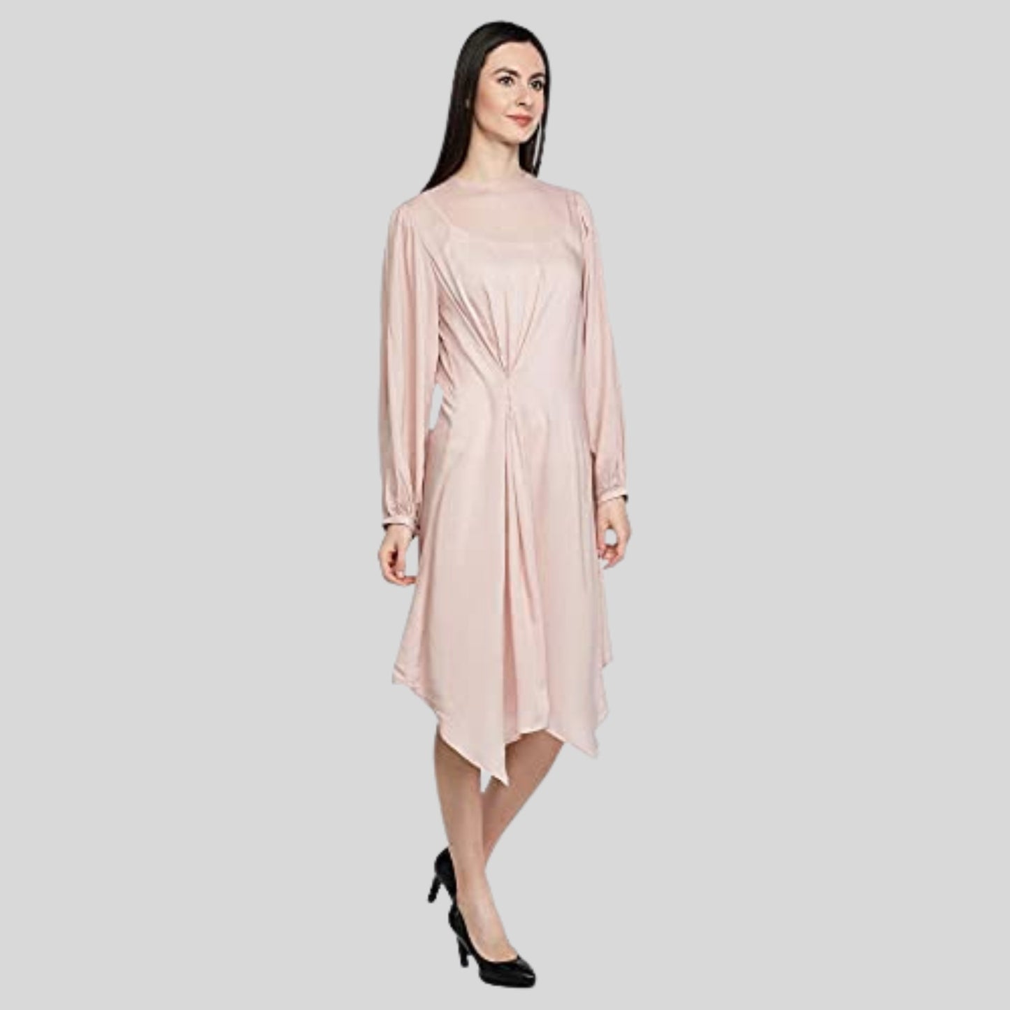 women's summer dress  Pink women dress  long_sleeves_dress  knee_length_dress  good_for_all_seasons  dresses_for_women