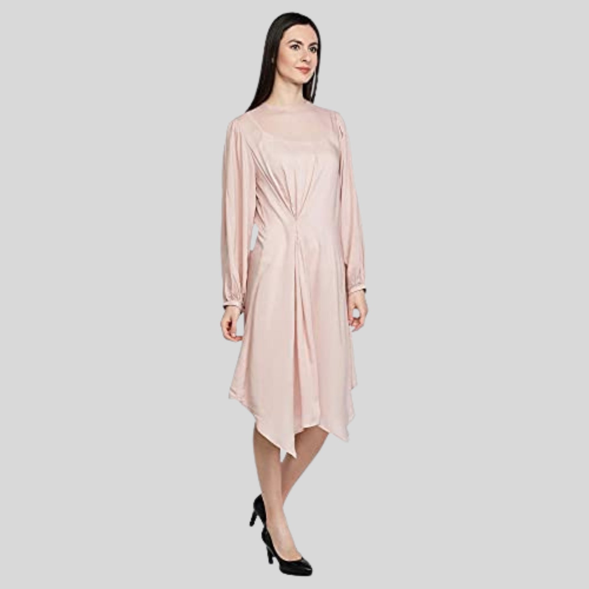 women's summer dress  Pink women dress  long_sleeves_dress  knee_length_dress  good_for_all_seasons  dresses_for_women