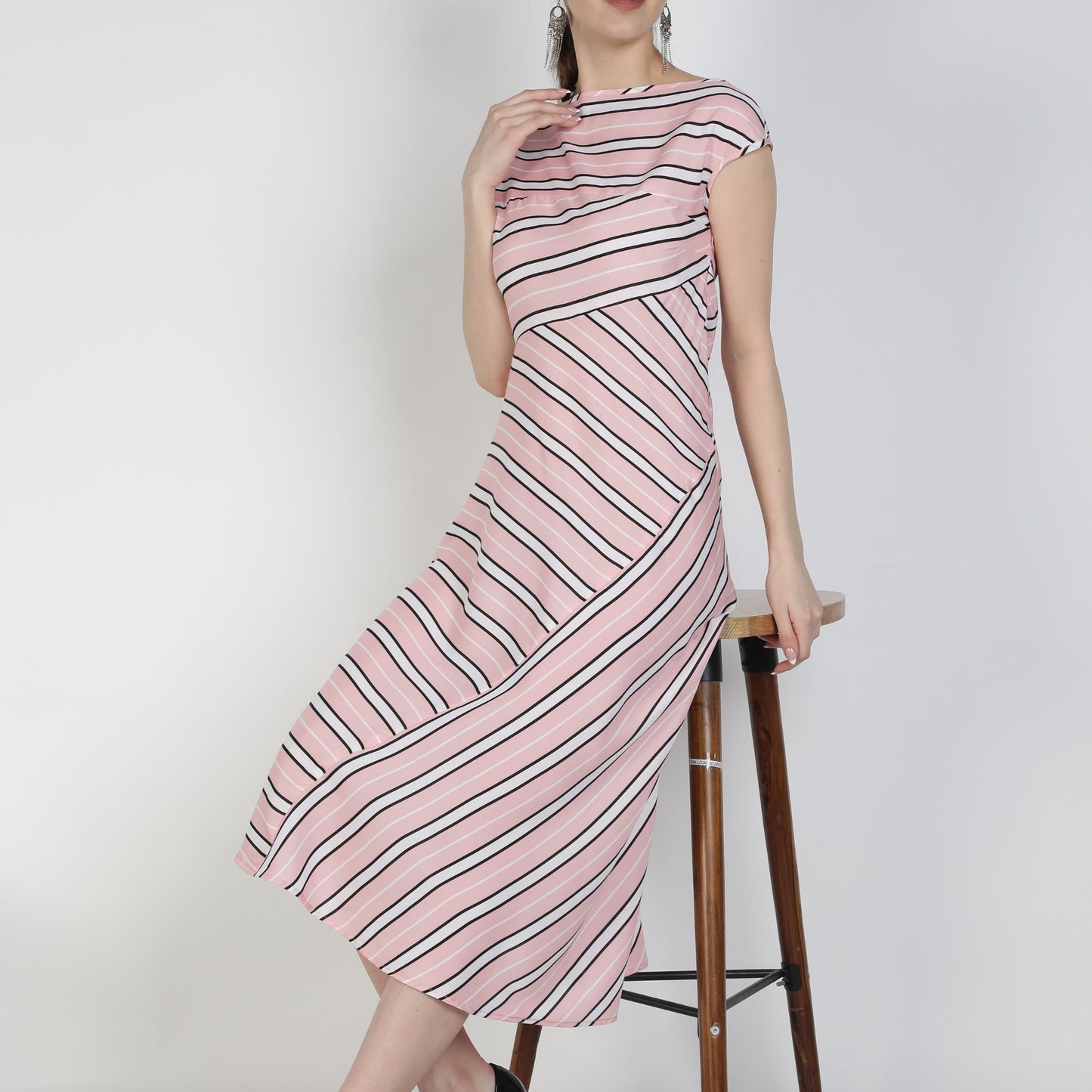 Celine Dress Pink and White Stripes