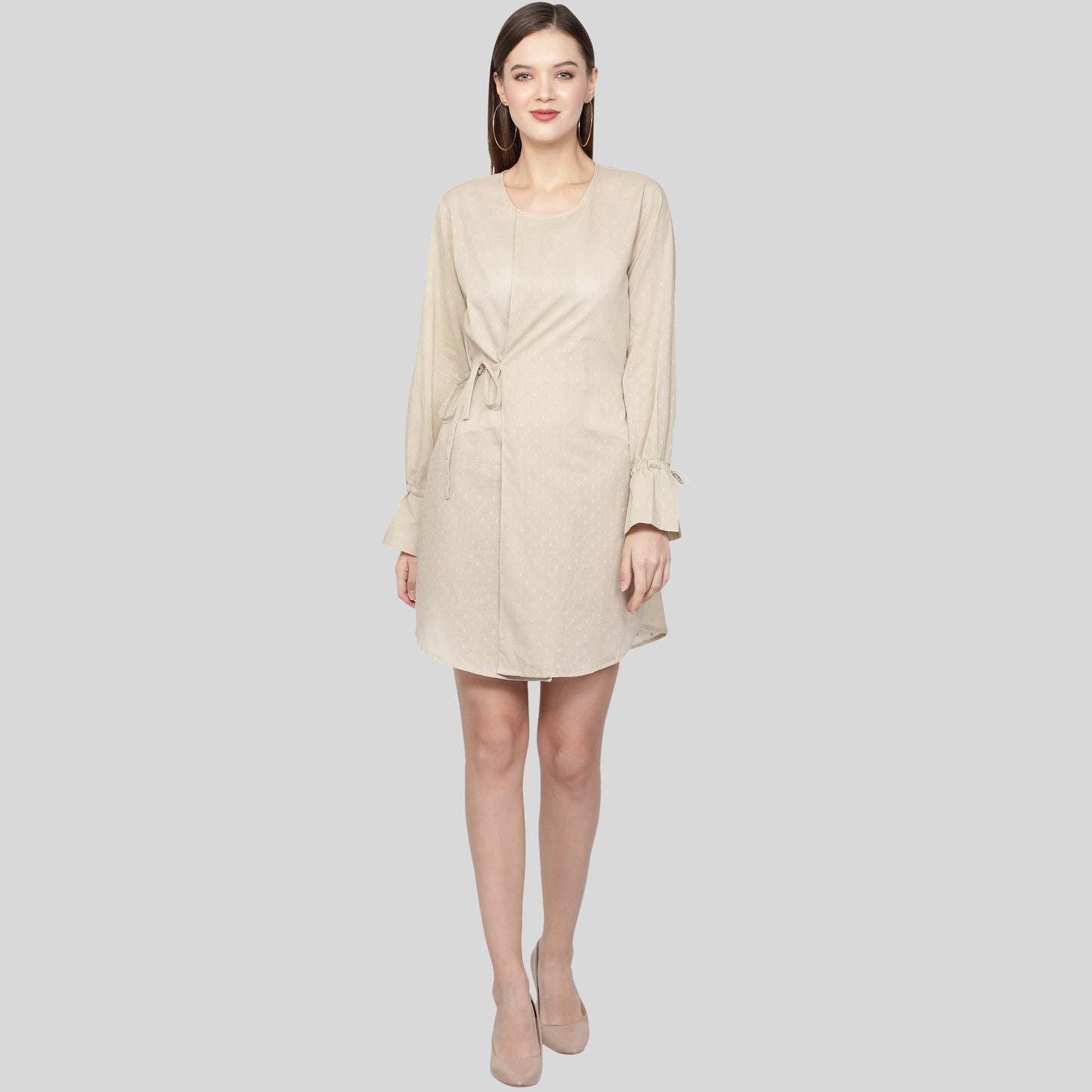 Evie Dress Dobby Beige