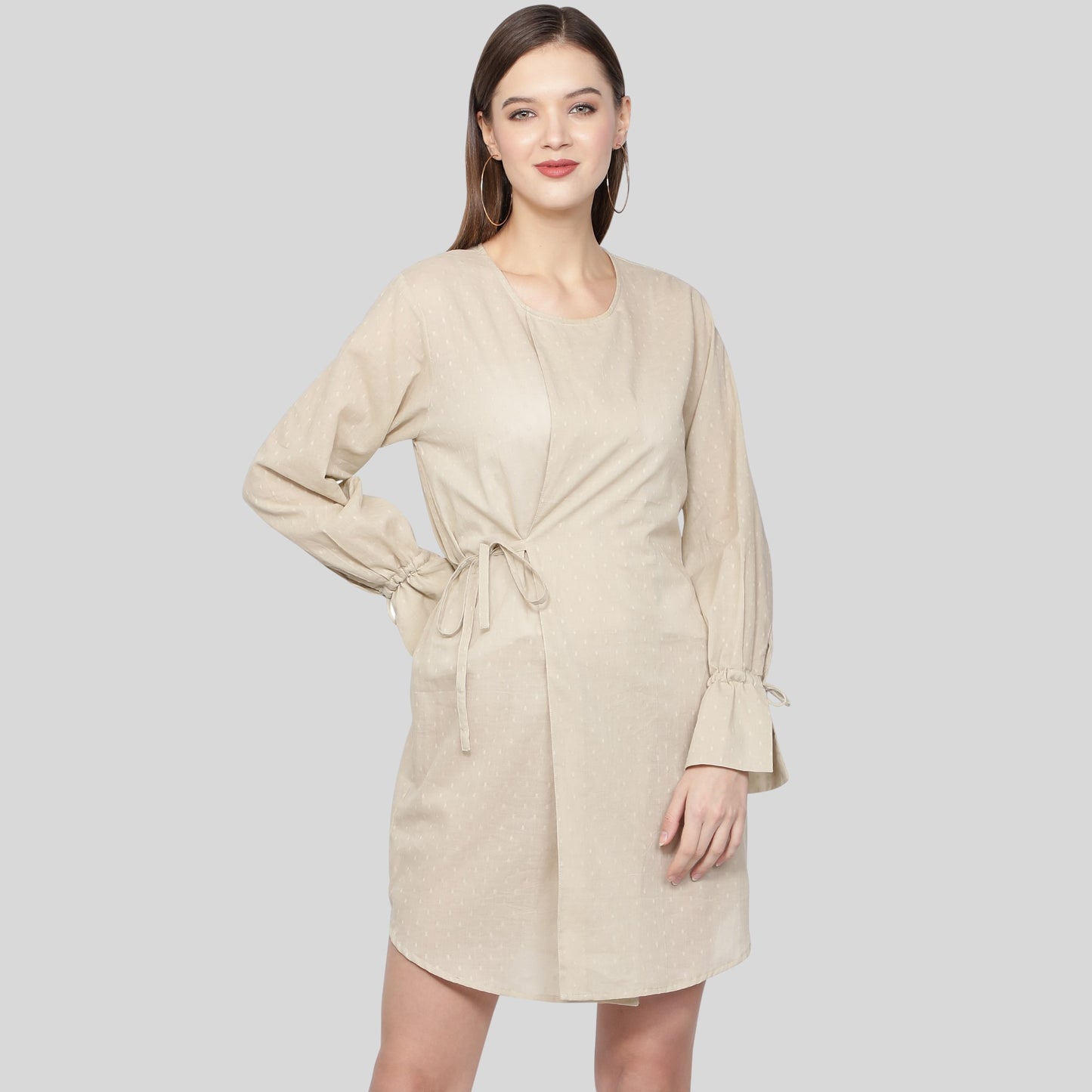 Evie Dress Dobby Beige