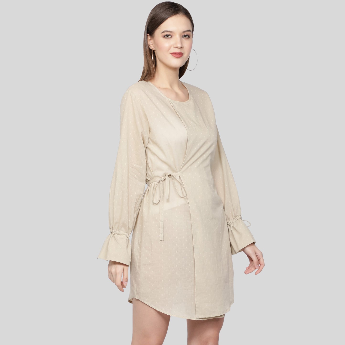 Evie Dress Dobby Beige