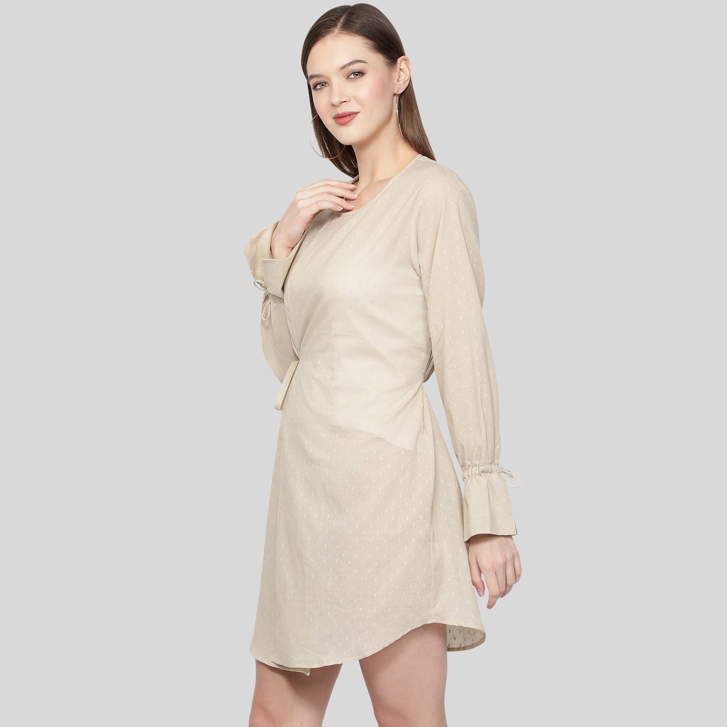 Evie Dress Dobby Beige