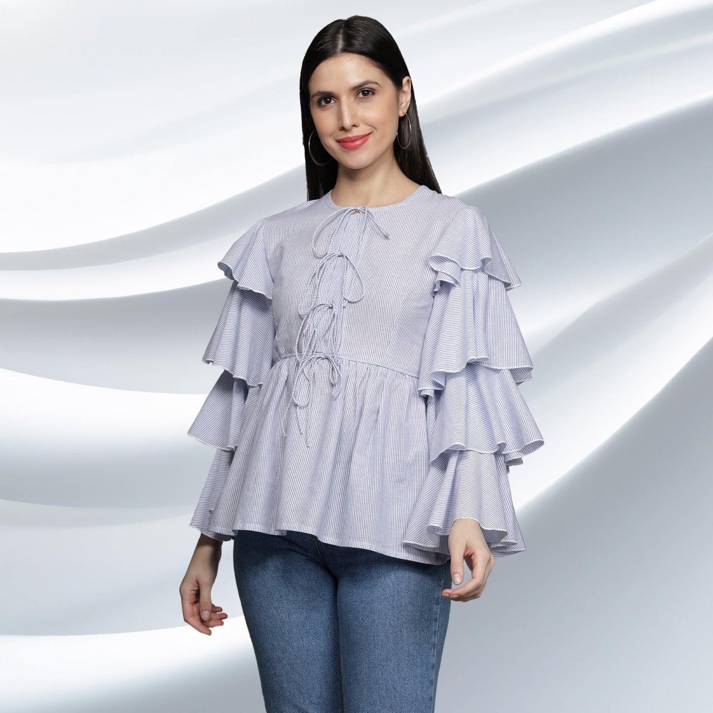 Tops_for_women  Tie_up_Top_Women  Long_sleeves_Top  Gift_For_Her  Flared_Sleeves_Top  Elegant_Cotton_Top  Cute_Top  Cotton_Top  Cotton_long_sleeves  Blue_Top  Blue_stripes_Top  Beautiful_blouse