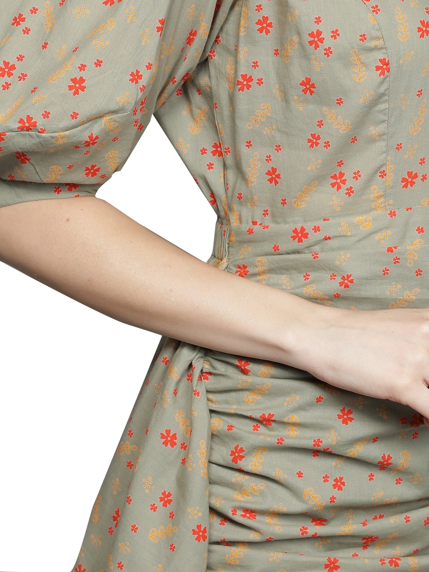 Women's_Dress  Short_Dress  Round_Neck  Printed  party_dress  half_puff_sleeves  Green  Gathers  Dresses_for_Women  Designer_dress  Classy  Back_key_hole