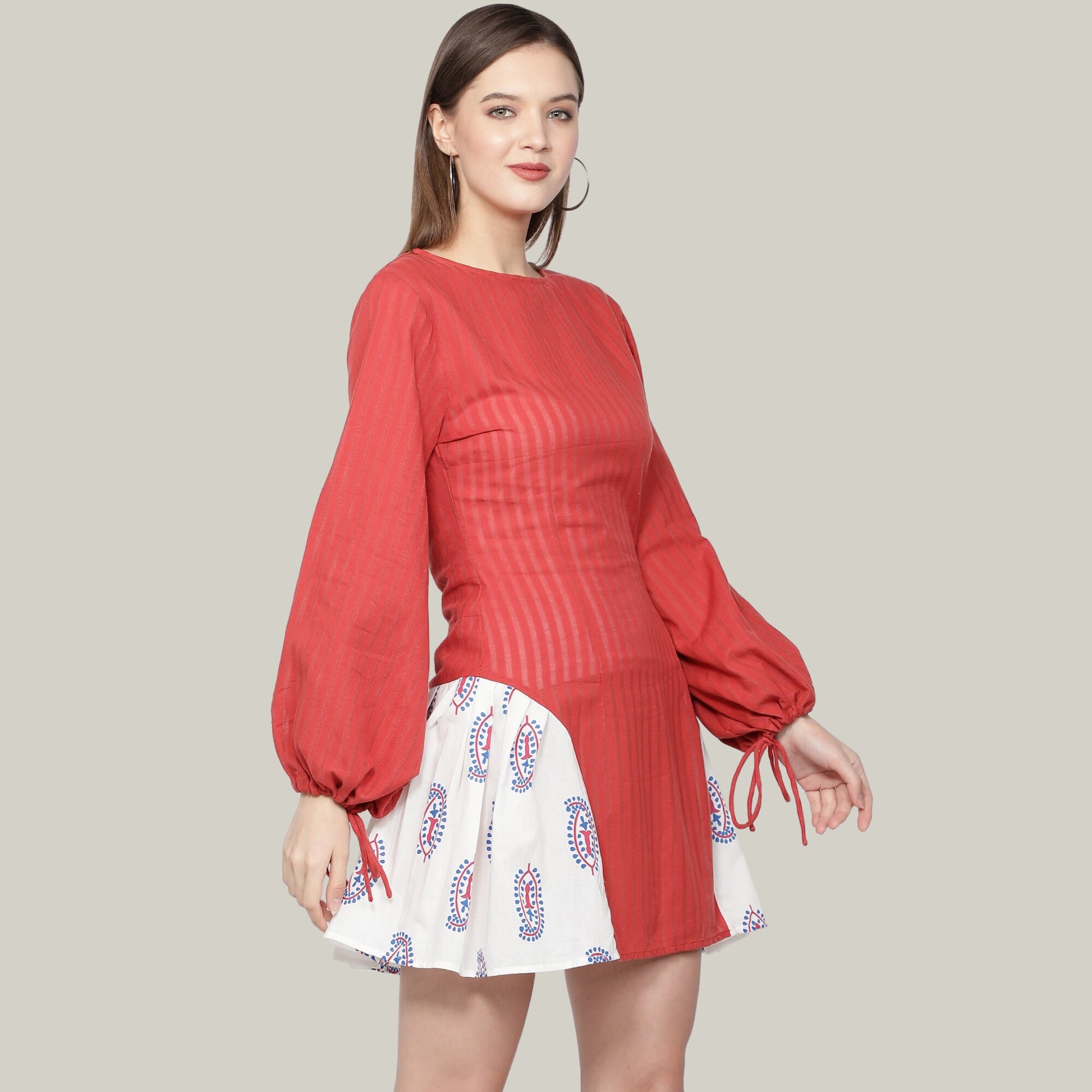 side_zipper_dress  short_red_dress  red_white_printed  paisley_design_dress  LOVESTONE  Long_sleeves_dress  gift_for_her  Cute_short_dress  Cotton_Linen_dress  boat_neck_dress  beautiful_red_dress