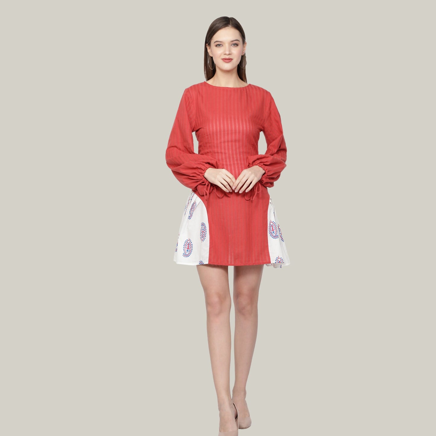 side_zipper_dress  short_red_dress  red_white_printed  paisley_design_dress  LOVESTONE  Long_sleeves_dress  gift_for_her  Cute_short_dress  Cotton_Linen_dress  boat_neck_dress  beautiful_red_dress