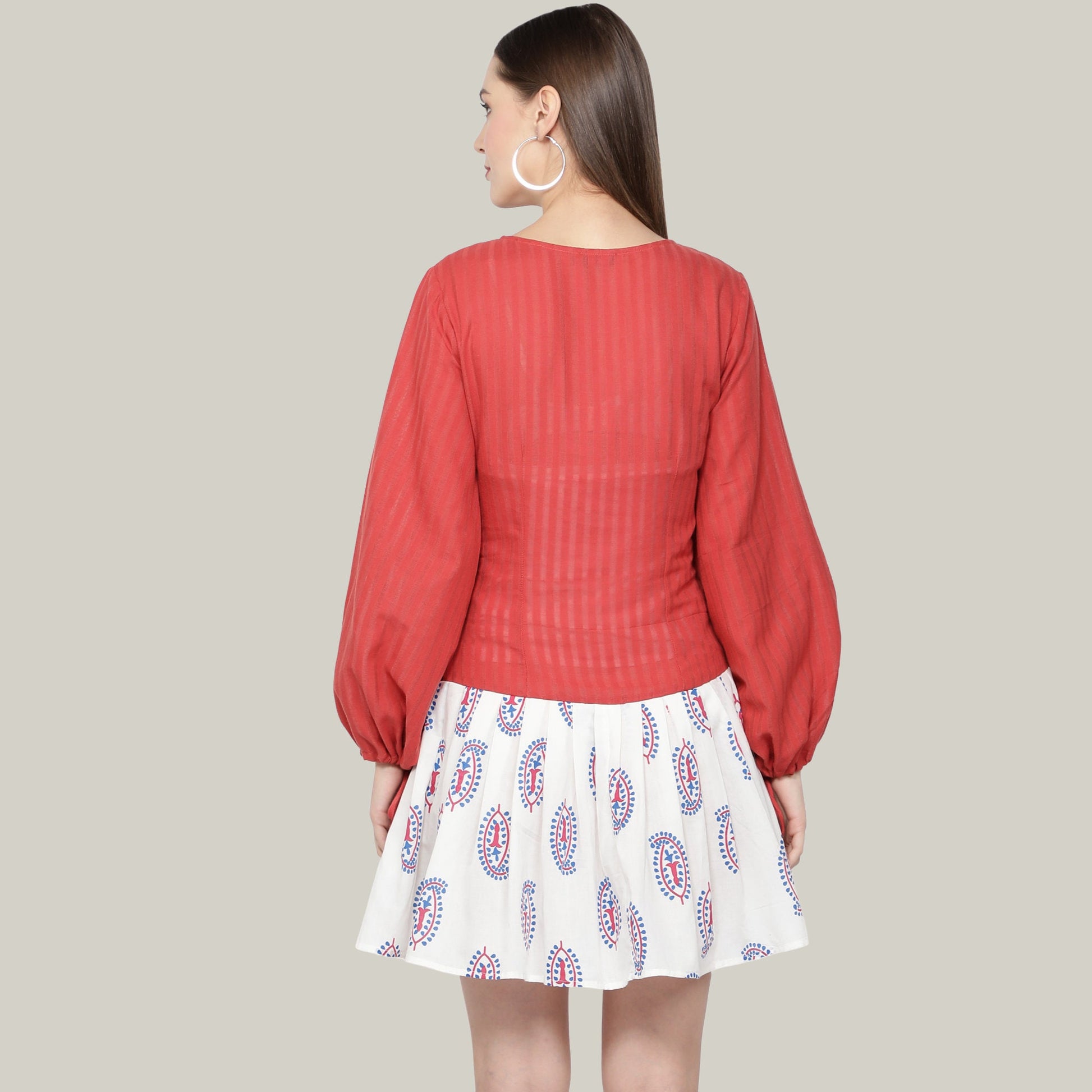 side_zipper_dress  short_red_dress  red_white_printed  paisley_design_dress  LOVESTONE  Long_sleeves_dress  gift_for_her  Cute_short_dress  Cotton_Linen_dress  boat_neck_dress  beautiful_red_dress