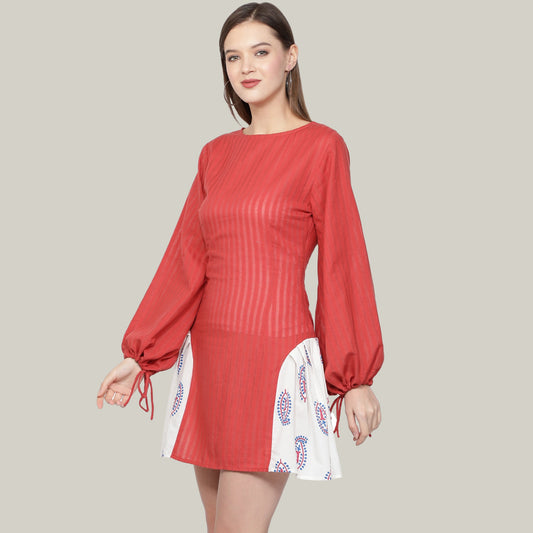 side_zipper_dress  short_red_dress  red_white_printed  paisley_design_dress  LOVESTONE  Long_sleeves_dress  gift_for_her  Cute_short_dress  Cotton_Linen_dress  boat_neck_dress  beautiful_red_dress