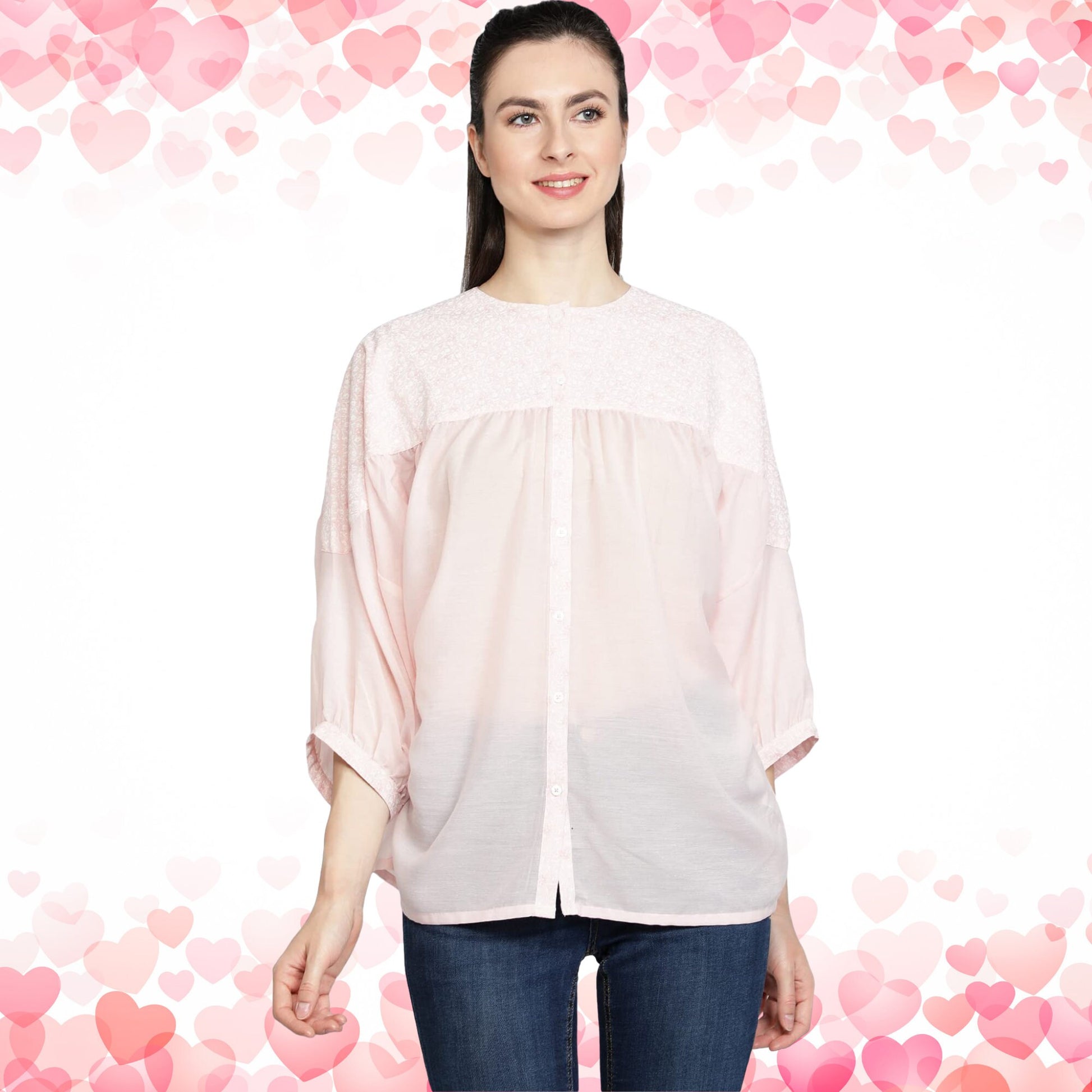 women's_pink_top  Round_neck_top  printed_pink_top  Pink_top  Pink_blouse  modern_style_top  Light_pink_top  Gift_for_her_top  Extended_sleeves  Designer_top  Beautiful_top  3_by_4_sleeves_top