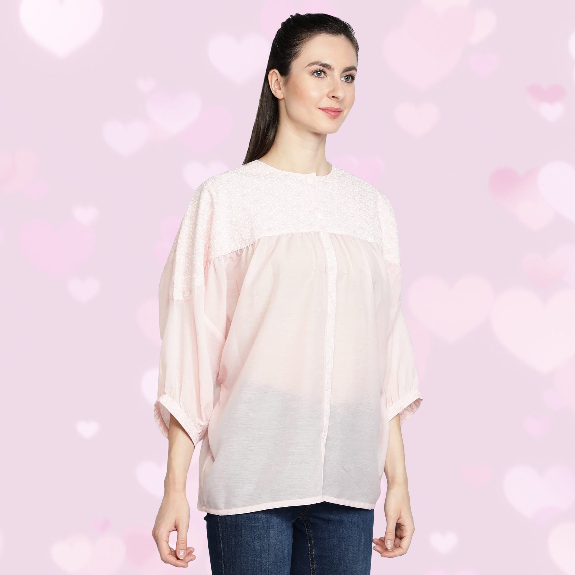 women's_pink_top  Round_neck_top  printed_pink_top  Pink_top  Pink_blouse  modern_style_top  Light_pink_top  Gift_for_her_top  Extended_sleeves  Designer_top  Beautiful_top  3_by_4_sleeves_top