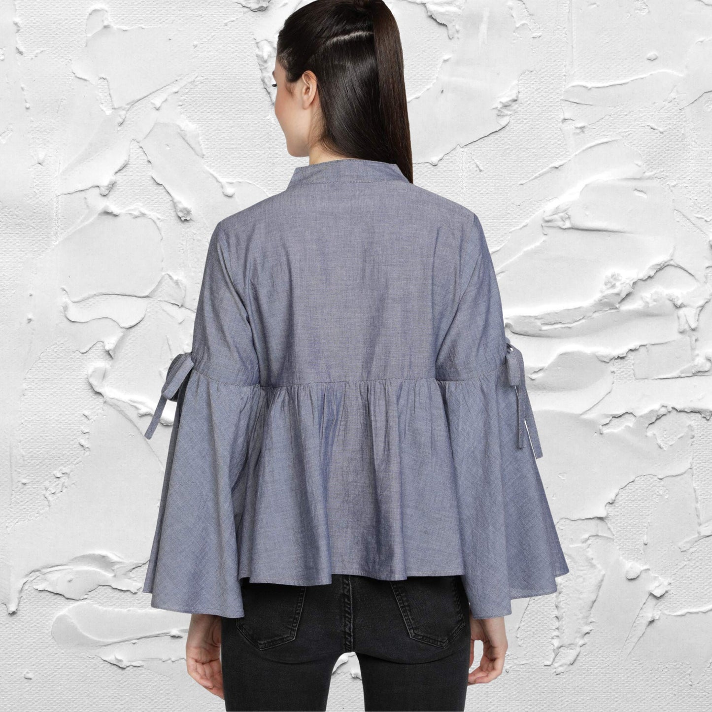 women's_top  Mandarin_Collar_top  Gray_Blouse  gift_for_her  For_her_Top  Designer_Top  designer_shirt  Cotton_top  Chambray_top  Casual_women's_Top  button_down_top  Button_Blouse  Bell_Sleeves