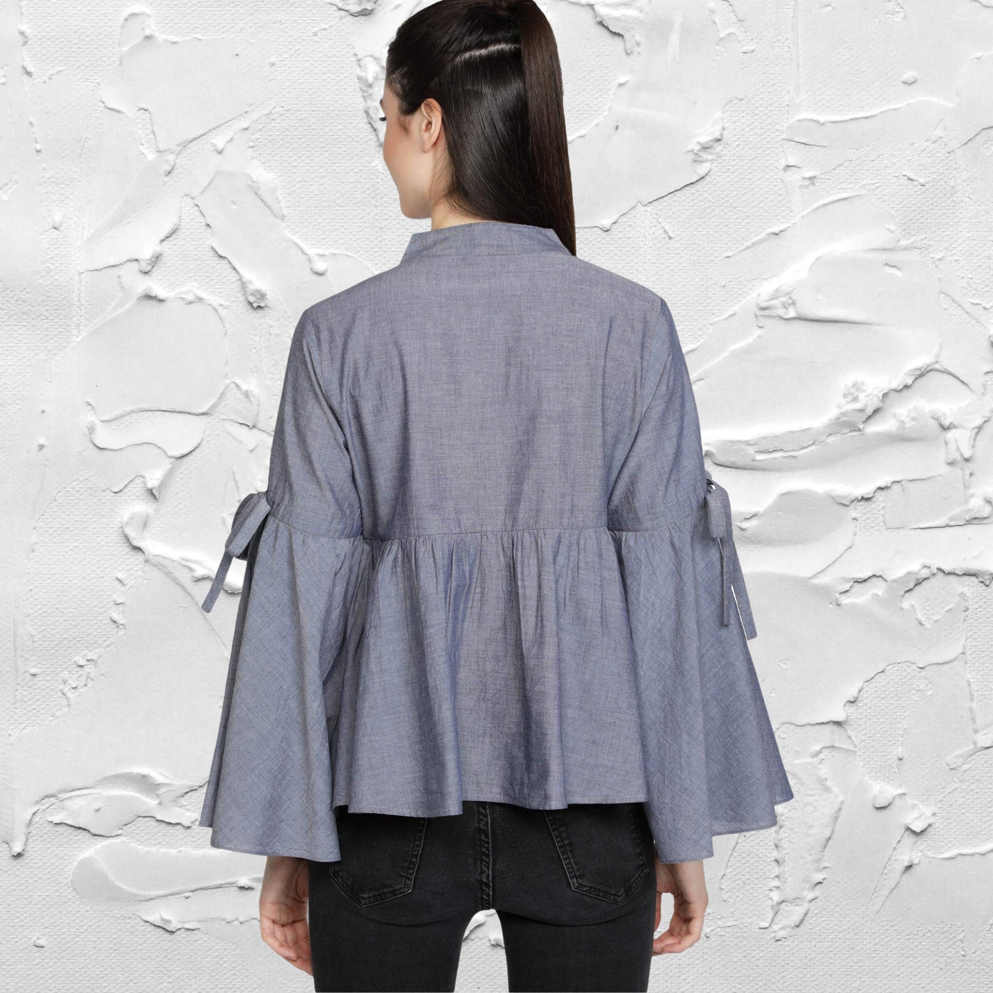 women's_top  Mandarin_Collar_top  Gray_Blouse  gift_for_her  For_her_Top  Designer_Top  designer_shirt  Cotton_top  Chambray_top  Casual_women's_Top  button_down_top  Button_Blouse  Bell_Sleeves