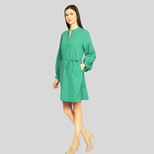 women_cotton_dress  Waist_Tie_up  Spring_Summer_Dress  Sleeves_Tie_Up  Shirt_dress  Modern_dress  Long_sleeves_Dress  green_dress  Dress_for_Women  Cotton_dress  Button_pull_on  Band_Collar